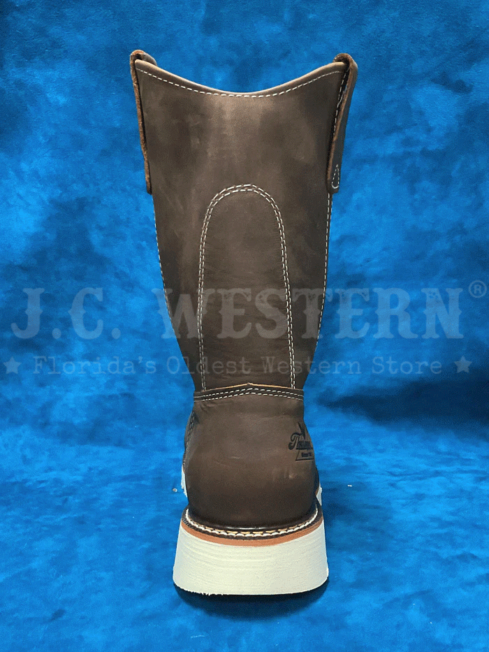 Thorogood 804-4372 Mens Pull On Safety Toe Wellington Boot Crazyhorse Brown front and side view. If you need any assistance with this item or the purchase of this item please call us at five six one seven four eight eight eight zero one Monday through Saturday 10:00a.m EST to 8:00 p.m EST