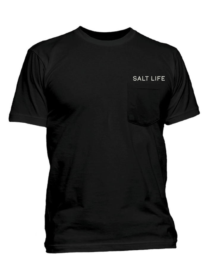 Salt Life SLM11190-BLK Mens Resurface Short Sleeve Pocket Tee Black back view. If you need any assistance with this item or the purchase of this item please call us at five six one seven four eight eight eight zero one Monday through Saturday 10:00a.m EST to 8:00 p.m EST

