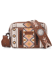 Wrangler WG2207-3003CF Womens Aztec Printed Crossbody Purse With Wallet Compartment Coffee Tan front view. If you need any assistance with this item or the purchase of this item please call us at five six one seven four eight eight eight zero one Monday through Saturday 10:00a.m EST to 8:00 p.m EST

