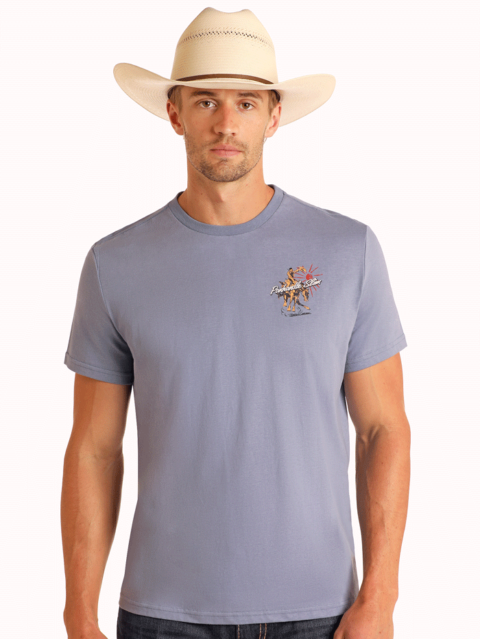 Panhandle PU21T05773 Mens Western Spirit Graphic T-Shirt Indigo Blue back view. If you need any assistance with this item or the purchase of this item please call us at five six one seven four eight eight eight zero one Monday through Saturday 10:00a.m EST to 8:00 p.m EST