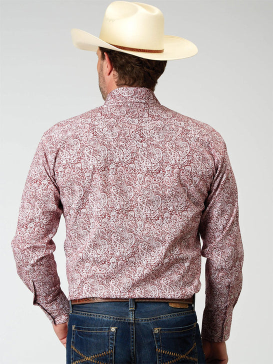 Roper 03-001-0225-2109 Mens Long Sleeve Snap Paisley Shirt Red back view. If you need any assistance with this item or the purchase of this item please call us at five six one seven four eight eight eight zero one Monday through Saturday 10:00a.m EST to 8:00 p.m EST