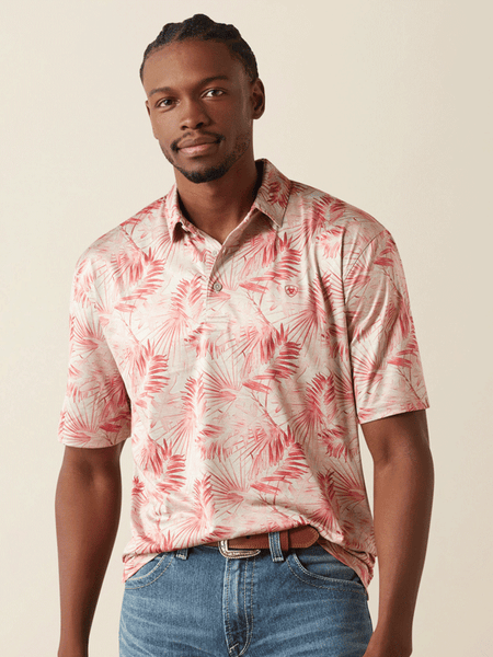 Ariat 10058847 Mens Charger 2.0 Printed Polo Scarlet front view. If you need any assistance with this item or the purchase of this item please call us at five six one seven four eight eight eight zero one Monday through Saturday 10:00a.m EST to 8:00 p.m EST