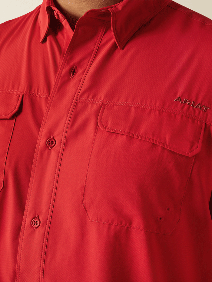 Ariat 10058787 Mens VentTEK Outbound Classic Fit Shirt Haute Red front view. If you need any assistance with this item or the purchase of this item please call us at five six one seven four eight eight eight zero one Monday through Saturday 10:00a.m EST to 8:00 p.m EST