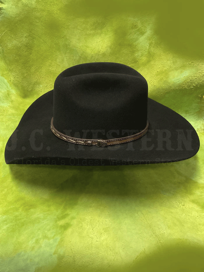 Justin JF0630CROW4402 Bent Rail Crowell 6X Fur Felt Hat Black side / front view. If you need any assistance with this item or the purchase of this item please call us at five six one seven four eight eight eight zero one Monday through Saturday 10:00a.m EST to 8:00 p.m EST