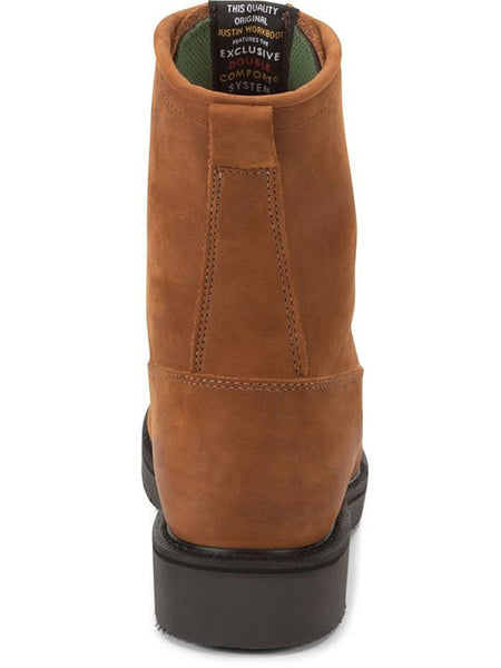 Justin 760 Mens CONDUCTOR 8" Lace Up Work Boot Hazel Brown back view. If you need any assistance with this item or the purchase of this item please call us at five six one seven four eight eight eight zero one Monday through Saturday 10:00a.m EST to 8:00 p.m EST