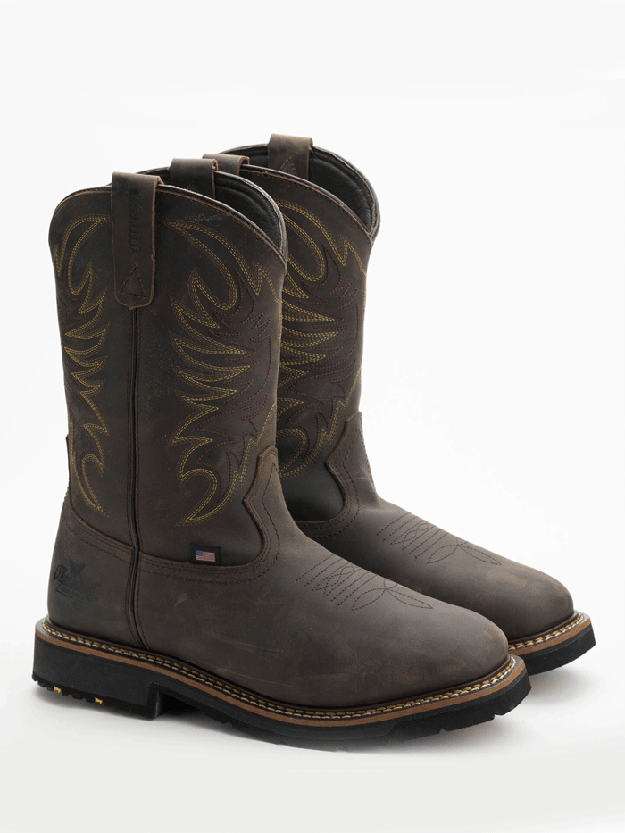 Thorogood 814-4337 Mens Waterproof Western Work Boot Crazy Horse Brown front and back view. If you need any assistance with this item or the purchase of this item please call us at five six one seven four eight eight eight zero one Monday through Saturday 10:00a.m EST to 8:00 p.m EST