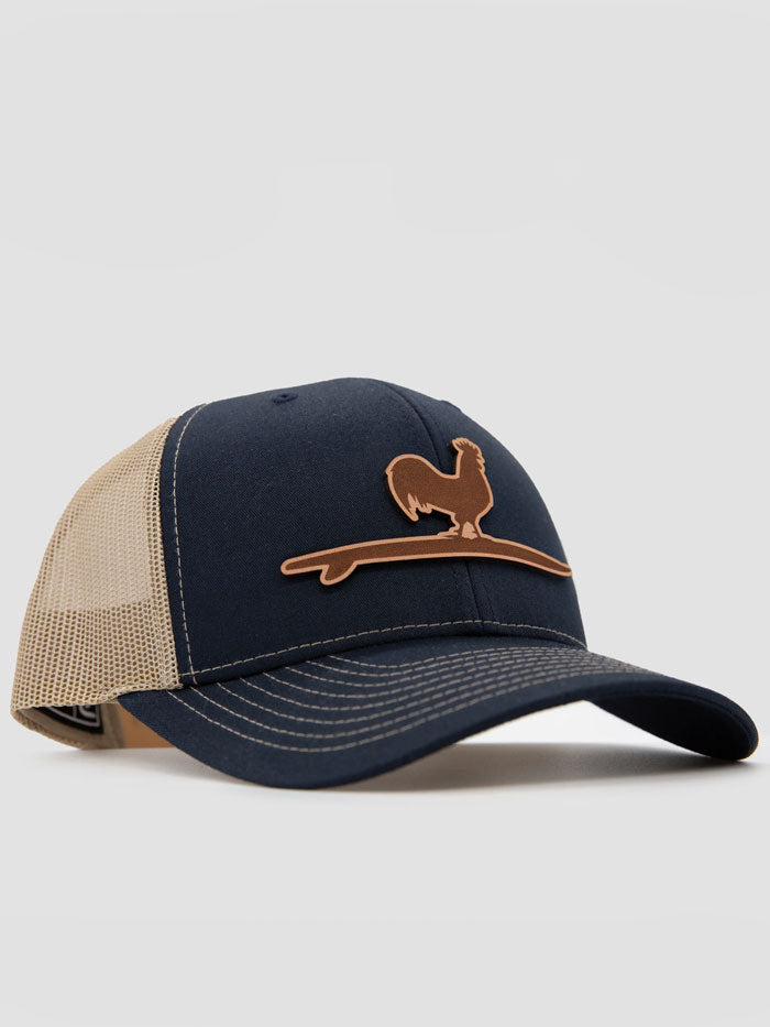 Beach & Barn ETCHED LEATHER Snapback Hat Navy Khaki front view. If you need any assistance with this item or the purchase of this item please call us at five six one seven four eight eight eight zero one Monday through Saturday 10:00a.m EST to 8:00 p.m EST