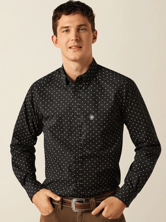 Ariat 10058994 Mens Seymour Fitted Long Sleeve Shirt Dark Grey front view. If you need any assistance with this item or the purchase of this item please call us at five six one seven four eight eight eight zero one Monday through Saturday 10:00a.m EST to 8:00 p.m EST

