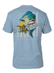 FloGrown FGM-1907 Mens Mahi Mahi Jump Tee Light Blue back view. If you need any assistance with this item or the purchase of this item please call us at five six one seven four eight eight eight zero one Monday through Saturday 10:00a.m EST to 8:00 p.m EST
