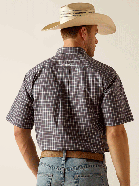 Ariat 10048428 Mens Pro Series Dakota Classic Fit Short Sleeve Shirt Blue Indigo back view. If you need any assistance with this item or the purchase of this item please call us at five six one seven four eight eight eight zero one Monday through Saturday 10:00a.m EST to 8:00 p.m EST