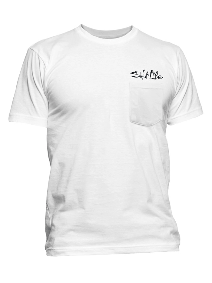 Salt Life SLM11031-WHT Mens Old School Short Sleeve Pocket Tee White back view. If you need any assistance with this item or the purchase of this item please call us at five six one seven four eight eight eight zero one Monday through Saturday 10:00a.m EST to 8:00 p.m EST