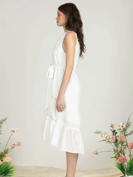 Miss Me MD1733T Womens Sleeveless Button Down Midi Dress White side view. If you need any assistance with this item or the purchase of this item please call us at five six one seven four eight eight eight zero one Monday through Saturday 10:00a.m EST to 8:00 p.m EST