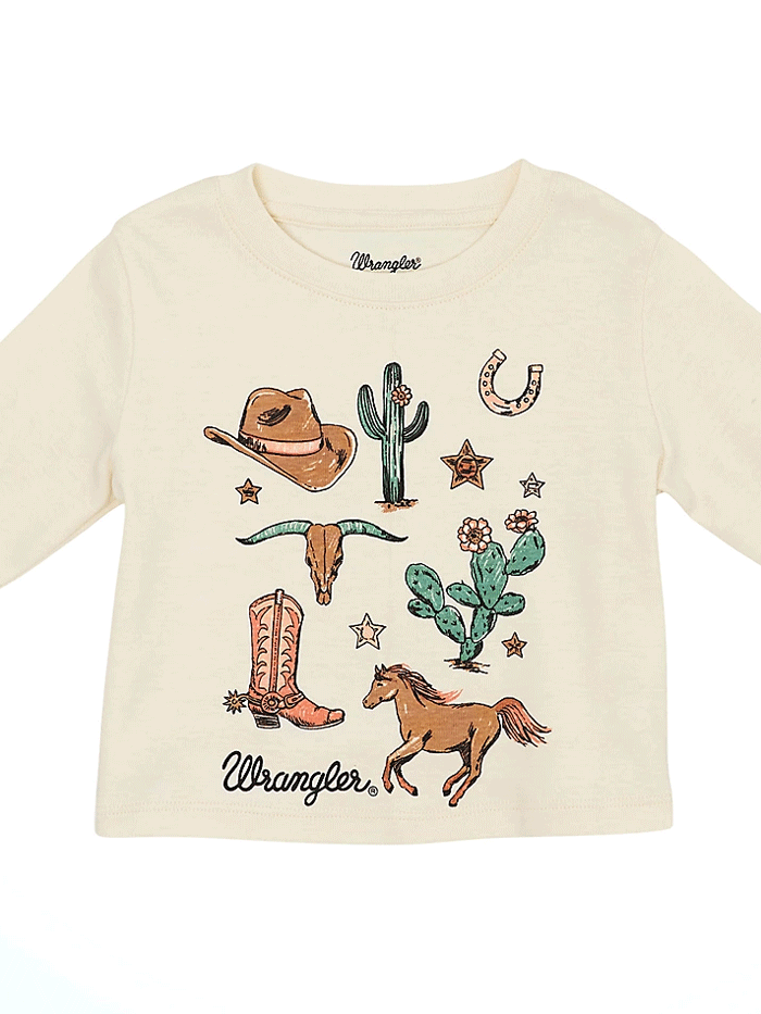 Wrangler 112361272 Infants Western Graphic Long Sleeve Tee Beige front view. If you need any assistance with this item or the purchase of this item please call us at five six one seven four eight eight eight zero one Monday through Saturday 10:00a.m EST to 8:00 p.m EST