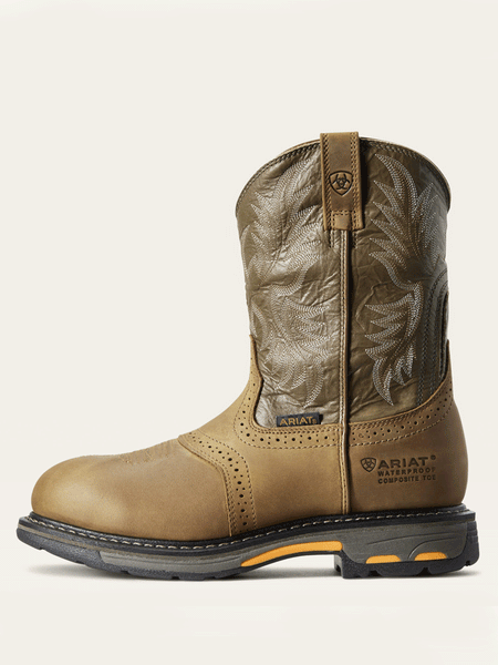 Ariat 10008635 Mens WorkHog Waterproof Composite Toe Work Boot Aged Bark side view. If you need any assistance with this item or the purchase of this item please call us at five six one seven four eight eight eight zero one Monday through Saturday 10:00a.m EST to 8:00 p.m EST