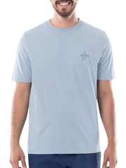 Guy Harvey GHV56001-BFG Mens Open Ocean Short Sleeve Pocket T-Shirt Blue Fog front view. If you need any assistance with this item or the purchase of this item please call us at five six one seven four eight eight eight zero one Monday through Saturday 10:00a.m EST to 8:00 p.m EST