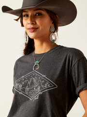 Ariat 10047639 Womens Desert Diamond T-Shirt Charcoal Heather front and side view. If you need any assistance with this item or the purchase of this item please call us at five six one seven four eight eight eight zero one Monday through Saturday 10:00a.m EST to 8:00 p.m EST