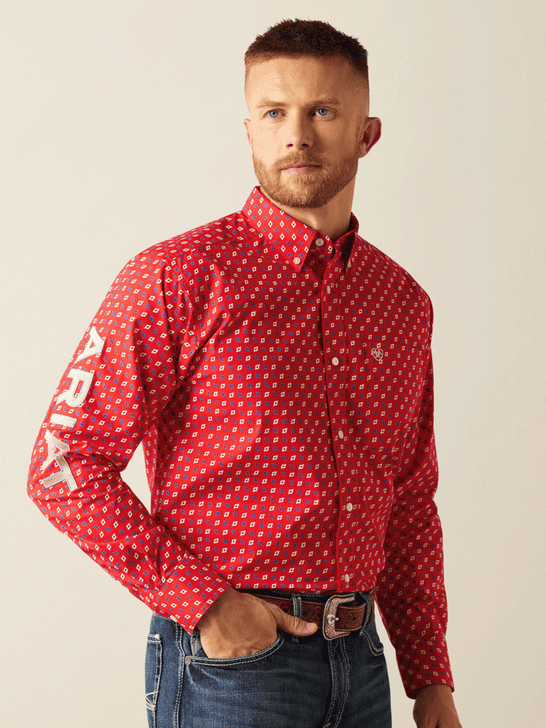Ariat 10058961 Mens Team Fallon Classic Fit Shirt Red front view. If you need any assistance with this item or the purchase of this item please call us at five six one seven four eight eight eight zero one Monday through Saturday 10:00a.m EST to 8:00 p.m EST