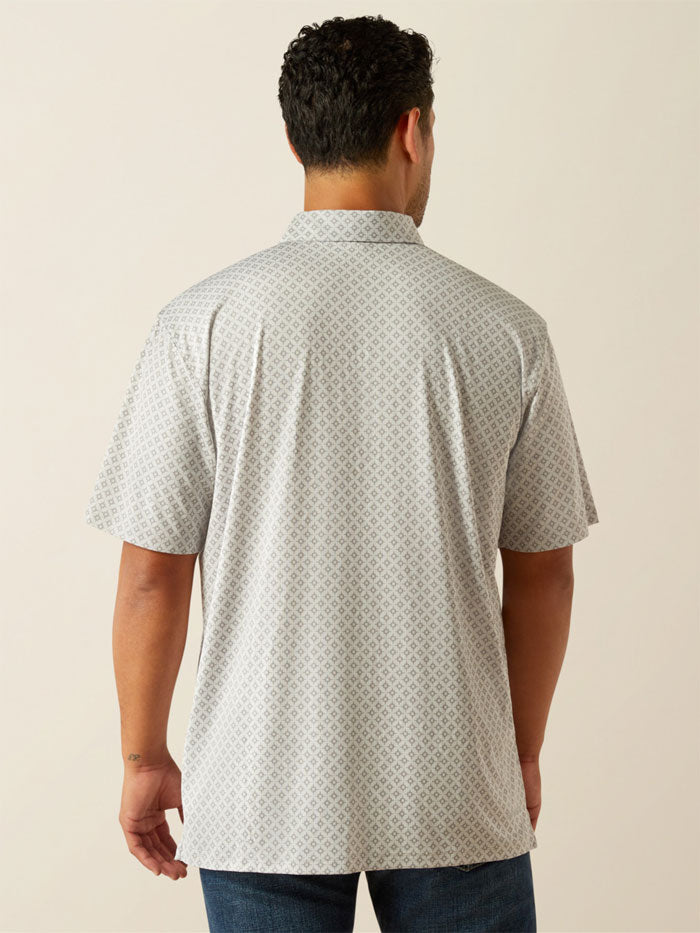 Ariat 10058838 Mens 360 Airflow Polo Micro Chip Silver front view. If you need any assistance with this item or the purchase of this item please call us at five six one seven four eight eight eight zero one Monday through Saturday 10:00a.m EST to 8:00 p.m EST