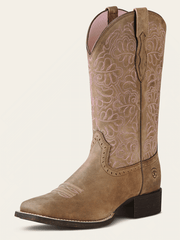 Ariat 10019906 Womens Round Up Remuda Western Boot Tan front and side view. If you need any assistance with this item or the purchase of this item please call us at five six one seven four eight eight eight zero one Monday through Saturday 10:00a.m EST to 8:00 p.m EST