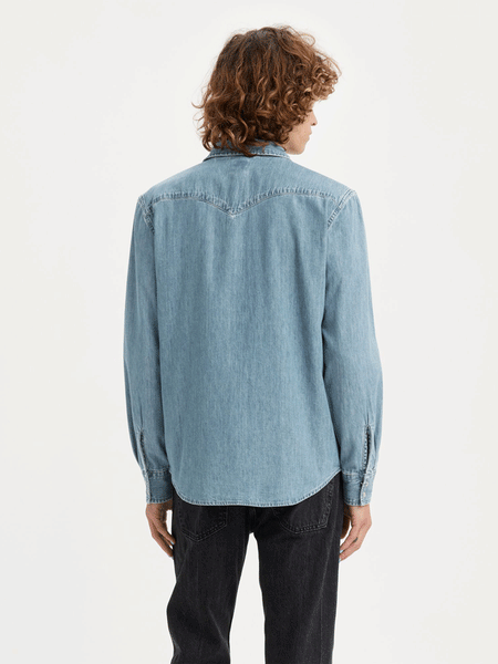 Levis 857450074 Mens Classic Western Standard Fit Shirt Franklin Stonewash back view. If you need any assistance with this item or the purchase of this item please call us at five six one seven four eight eight eight zero one Monday through Saturday 10:00a.m EST to 8:00 p.m EST