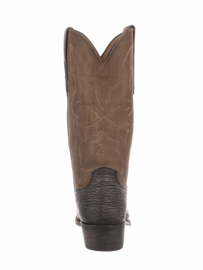 Lucchese M3105.74 Mens Carl Sanded Shark Boots Chocolate Brown front and side view of pair. If you need any assistance with this item or the purchase of this item please call us at five six one seven four eight eight eight zero one Monday through Saturday 10:00a.m EST to 8:00 p.m EST