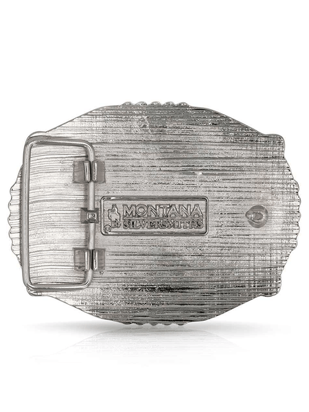 Montana Silversmiths A1036P Majestic Valor Buckle Antique Silver back view. If you need any assistance with this item or the purchase of this item please call us at five six one seven four eight eight eight zero one Monday through Saturday 10:00a.m EST to 8:00 p.m EST