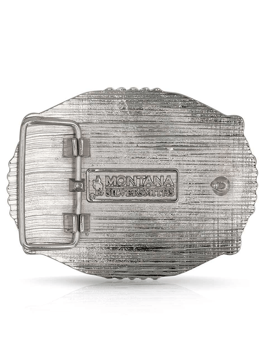 Montana Silversmiths A1036P Majestic Valor Buckle Antique Silver back view. If you need any assistance with this item or the purchase of this item please call us at five six one seven four eight eight eight zero one Monday through Saturday 10:00a.m EST to 8:00 p.m EST