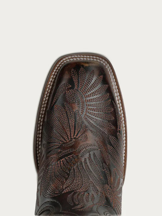 Corral A4848 Ladies Floral Petal Embroidery Square Toe Cowboy Boot Black Honey toe view. If you need any assistance with this item or the purchase of this item please call us at five six one seven four eight eight eight zero one Monday through Saturday 10:00a.m EST to 8:00 p.m EST