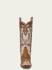 Corral A4863 Ladies Horseshoe Overlay Embroidery Snip Toe Boot Honey front view. If you need any assistance with this item or the purchase of this item please call us at five six one seven four eight eight eight zero one Monday through Saturday 10:00a.m EST to 8:00 p.m EST
