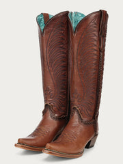 Corral A5141 Ladies Embroidery Woven And Metallic Welt Tall Boot Honey side / front view pair. If you need any assistance with this item or the purchase of this item please call us at five six one seven four eight eight eight zero one Monday through Saturday 10:00a.m EST to 8:00 p.m EST
