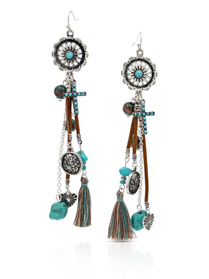 Montana Silversmiths AER5422 Womens Turquoise Menagerie Attitude Earrings Silver front view. If you need any assistance with this item or the purchase of this item please call us at five six one seven four eight eight eight zero one Monday through Saturday 10:00a.m EST to 8:00 p.m EST