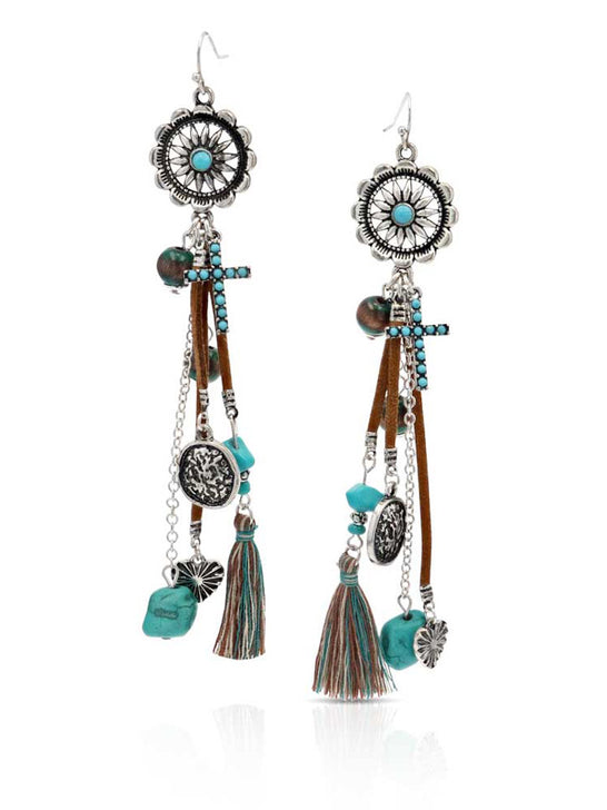 Montana Silversmiths AER5422 Womens Turquoise Menagerie Attitude Earrings Silver front view. If you need any assistance with this item or the purchase of this item please call us at five six one seven four eight eight eight zero one Monday through Saturday 10:00a.m EST to 8:00 p.m EST