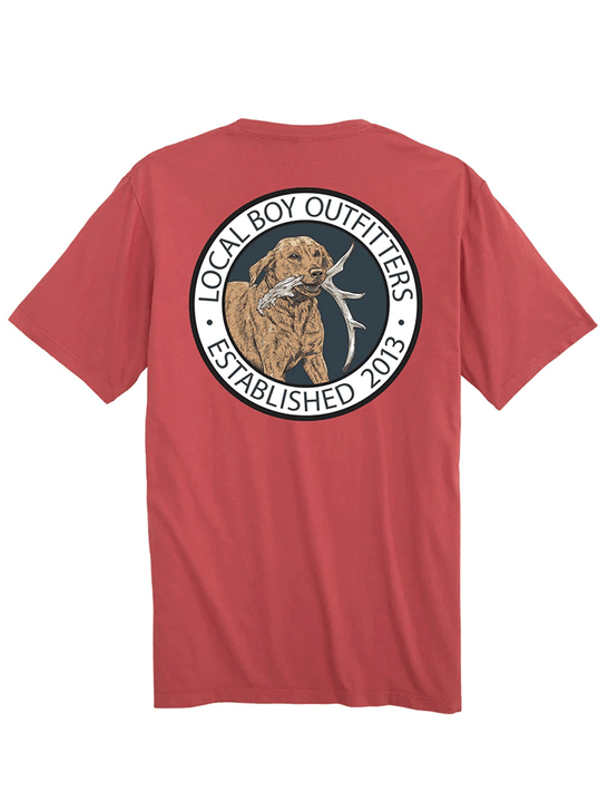 Local Boy Outfitters L1000645-BRC Mens Antler Retrieve Short Sleeve Tee Brick back view. If you need any assistance with this item or the purchase of this item please call us at five six one seven four eight eight eight zero one Monday through Saturday 10:00a.m EST to 8:00 p.m EST