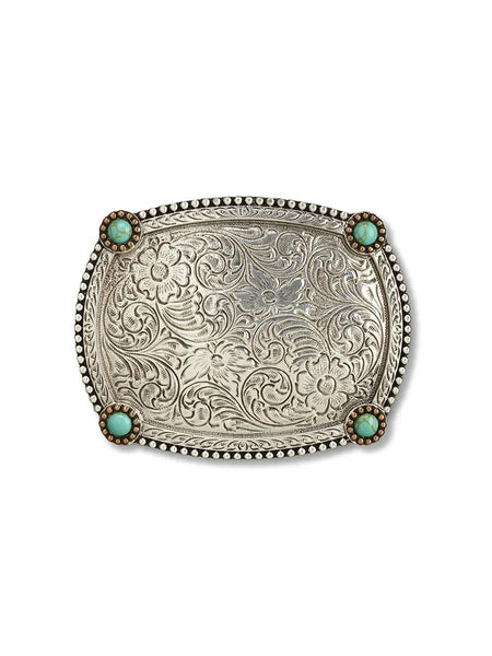 Ariat A37070 Rectangular Beaded Edge Turquoise Corners Buckle Silver front view. If you need any assistance with this item or the purchase of this item please call us at five six one seven four eight eight eight zero one Monday through Saturday 10:00a.m EST to 8:00 p.m EST

