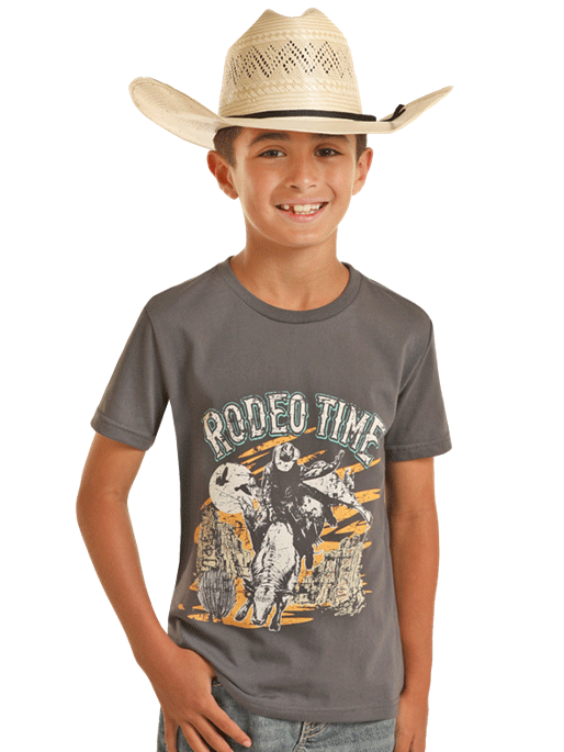 Rock & Roll Denim BB21T03690 Kids Dale Brisby Rodeo Time Graphic Tee Charcoal Grey