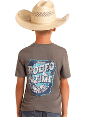 Rock & Roll Denim BB21T06079 Kids Dale Brisby Rodeo Time Graphic Tee Grey back view. If you need any assistance with this item or the purchase of this item please call us at five six one seven four eight eight eight zero one Monday through Saturday 10:00a.m EST to 8:00 p.m EST