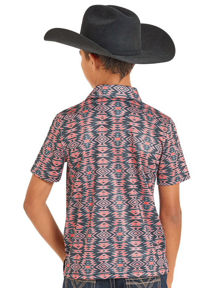 Rock & Roll Denim BB51T07274 Kids Aztec Tiger Polo Black front view. If you need any assistance with this item or the purchase of this item please call us at five six one seven four eight eight eight zero one Monday through Saturday 10:00a.m EST to 8:00 p.m EST