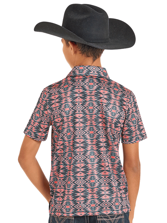 Rock & Roll Denim BB51T07274 Kids Aztec Tiger Polo Black back view. If you need any assistance with this item or the purchase of this item please call us at five six one seven four eight eight eight zero one Monday through Saturday 10:00a.m EST to 8:00 p.m EST