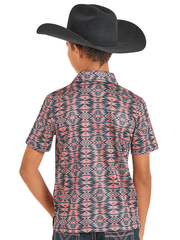 Rock & Roll Denim BB51T07274 Kids Aztec Tiger Polo Black back view. If you need any assistance with this item or the purchase of this item please call us at five six one seven four eight eight eight zero one Monday through Saturday 10:00a.m EST to 8:00 p.m EST