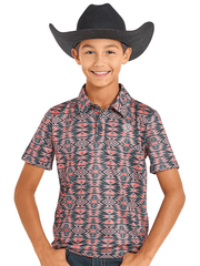 Rock & Roll Denim BB51T07274 Kids Aztec Tiger Polo Black front view. If you need any assistance with this item or the purchase of this item please call us at five six one seven four eight eight eight zero one Monday through Saturday 10:00a.m EST to 8:00 p.m EST