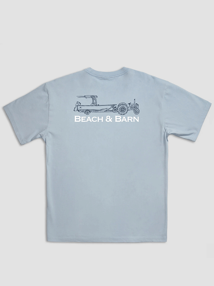 Beach & Barn TRACTOR POOL Short Sleeve T-Shirt Chambray Back view. If you need any assistance with this item or the purchase of this item please call us at five six one seven four eight eight eight zero one Monday through Saturday 10:00a.m EST to 8:00 p.m EST
