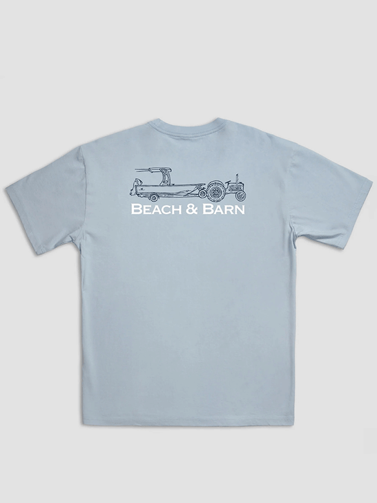 Beach & Barn TRACTOR POOL Short Sleeve T-Shirt Chambray Back view. If you need any assistance with this item or the purchase of this item please call us at five six one seven four eight eight eight zero one Monday through Saturday 10:00a.m EST to 8:00 p.m EST