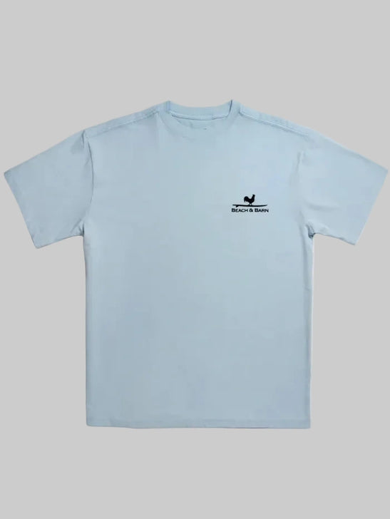Beach & Barn SURF N TURF Short Sleeve T-Shirt Chambray front view. If you need any assistance with this item or the purchase of this item please call us at five six one seven four eight eight eight zero one Monday through Saturday 10:00a.m EST to 8:00 p.m EST