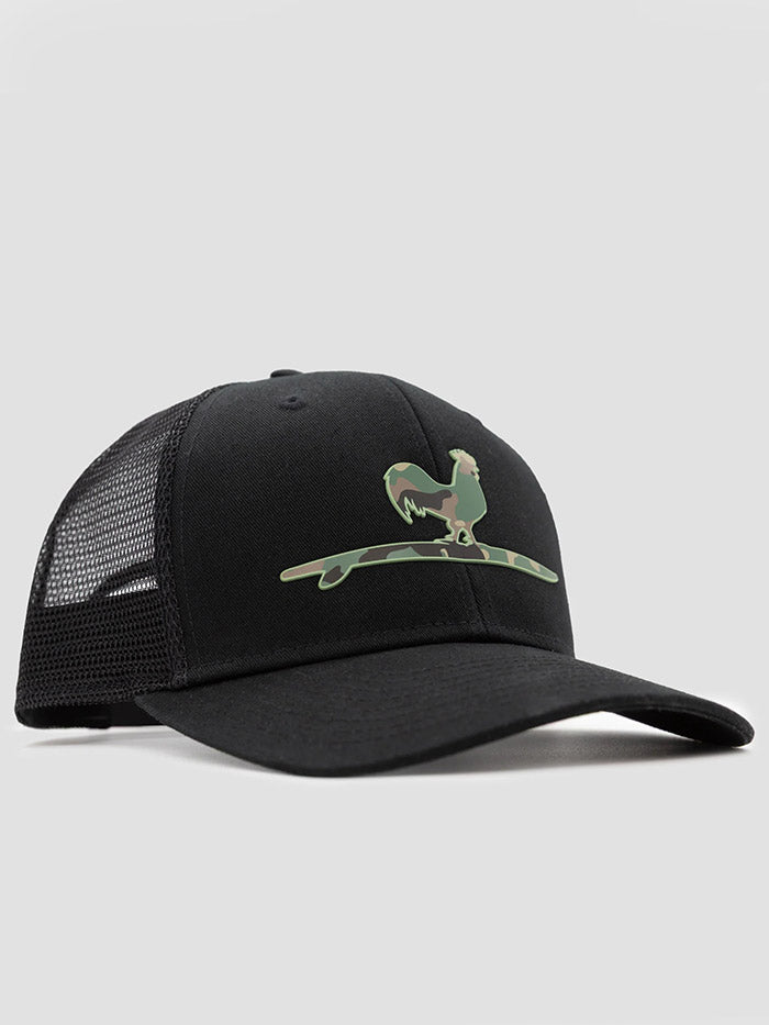 Beach & Barn SURFING ROOSTER CAMO Snapback Hat Solid Black Black front view. If you need any assistance with this item or the purchase of this item please call us at five six one seven four eight eight eight zero one Monday through Saturday 10:00a.m EST to 8:00 p.m EST