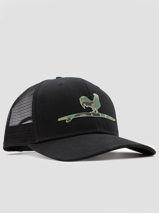 Beach & Barn SURFING ROOSTER CAMO Snapback Hat Solid Black Black side view. If you need any assistance with this item or the purchase of this item please call us at five six one seven four eight eight eight zero one Monday through Saturday 10:00a.m EST to 8:00 p.m EST 