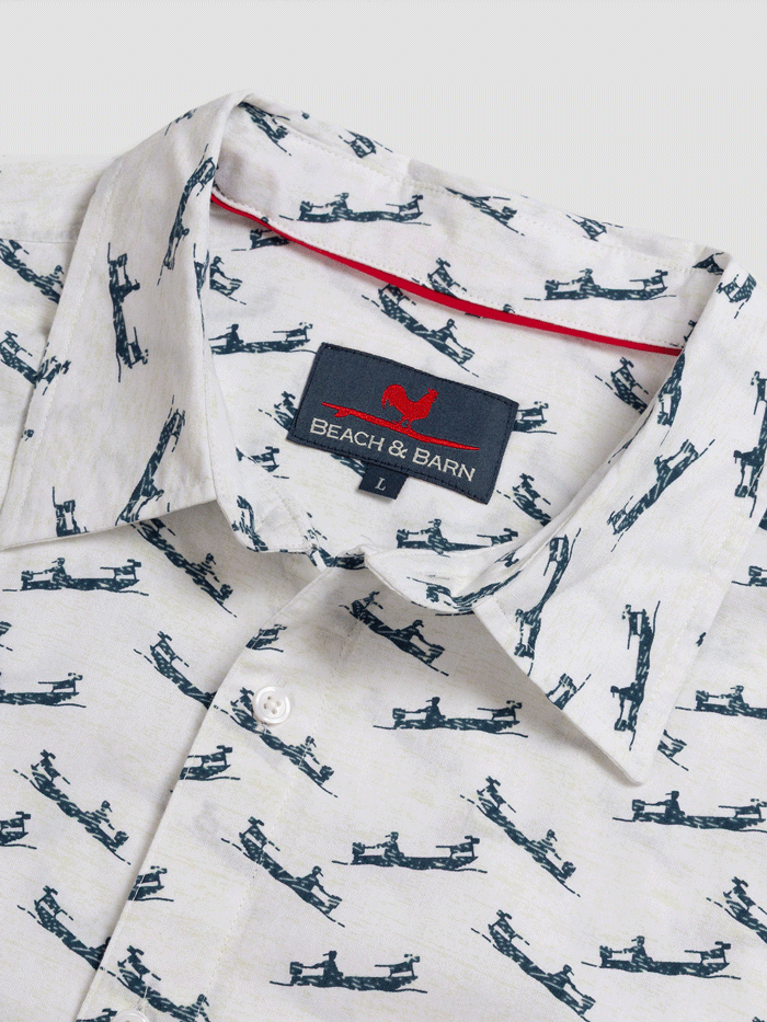 Beach & Barn FUN RUN Mens Short Sleeve Sport Shirt Natural Navy front view. If you need any assistance with this item or the purchase of this item please call us at five six one seven four eight eight eight zero one Monday through Saturday 10:00a.m EST to 8:00 p.m EST