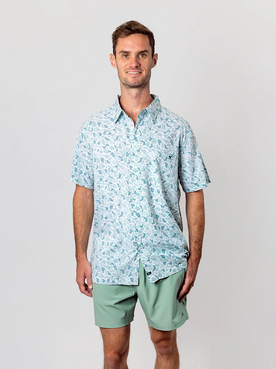 Beach & Barn WOODLANDS Mens Short Sleeve Sport Shirt Slate front view. If you need any assistance with this item or the purchase of this item please call us at five six one seven four eight eight eight zero one Monday through Saturday 10:00a.m EST to 8:00 p.m EST