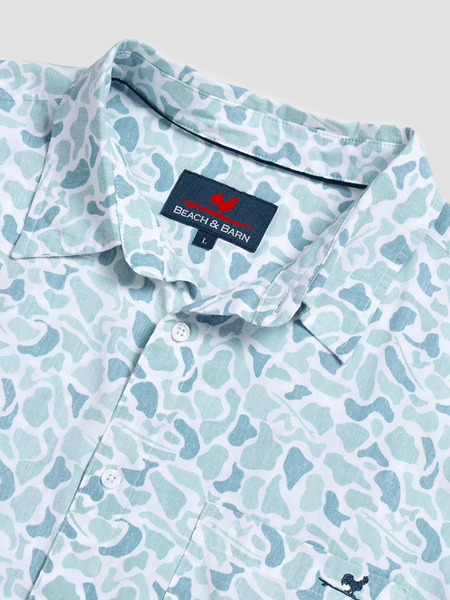 Beach & Barn WOODLANDS Mens Short Sleeve Sport Shirt Slate close up. If you need any assistance with this item or the purchase of this item please call us at five six one seven four eight eight eight zero one Monday through Saturday 10:00a.m EST to 8:00 p.m EST