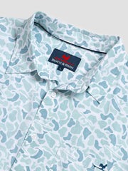 Beach & Barn WOODLANDS Mens Short Sleeve Sport Shirt Slate front close up. If you need any assistance with this item or the purchase of this item please call us at five six one seven four eight eight eight zero one Monday through Saturday 10:00a.m EST to 8:00 p.m EST