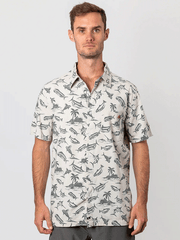Beach & Barn FISH ISLANDS Mens Short Sleeve Sport Shirt Cream front view. If you need any assistance with this item or the purchase of this item please call us at five six one seven four eight eight eight zero one Monday through Saturday 10:00a.m EST to 8:00 p.m EST